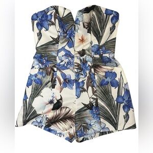 Floral Blue and White Women's Romper